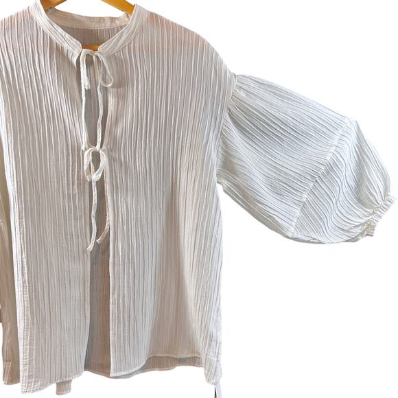 EAPHI NWT Romantic Minimalist Oversized Textured Gauzy Ethereal Balloon Sleeve - Picture 7 of 14